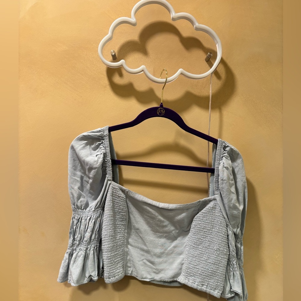 Baby blue off the shoulder cropped top from urban outfitters, size medium